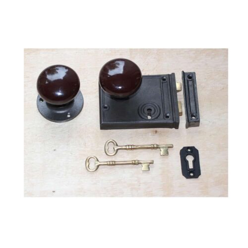 Ensemble serrure de surface avec bouton Brun